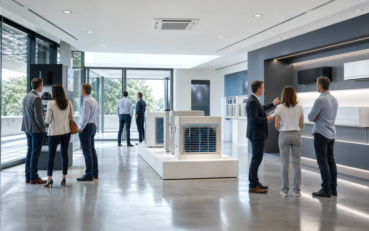 Visitors take their time in a comfortable showroom with climate control